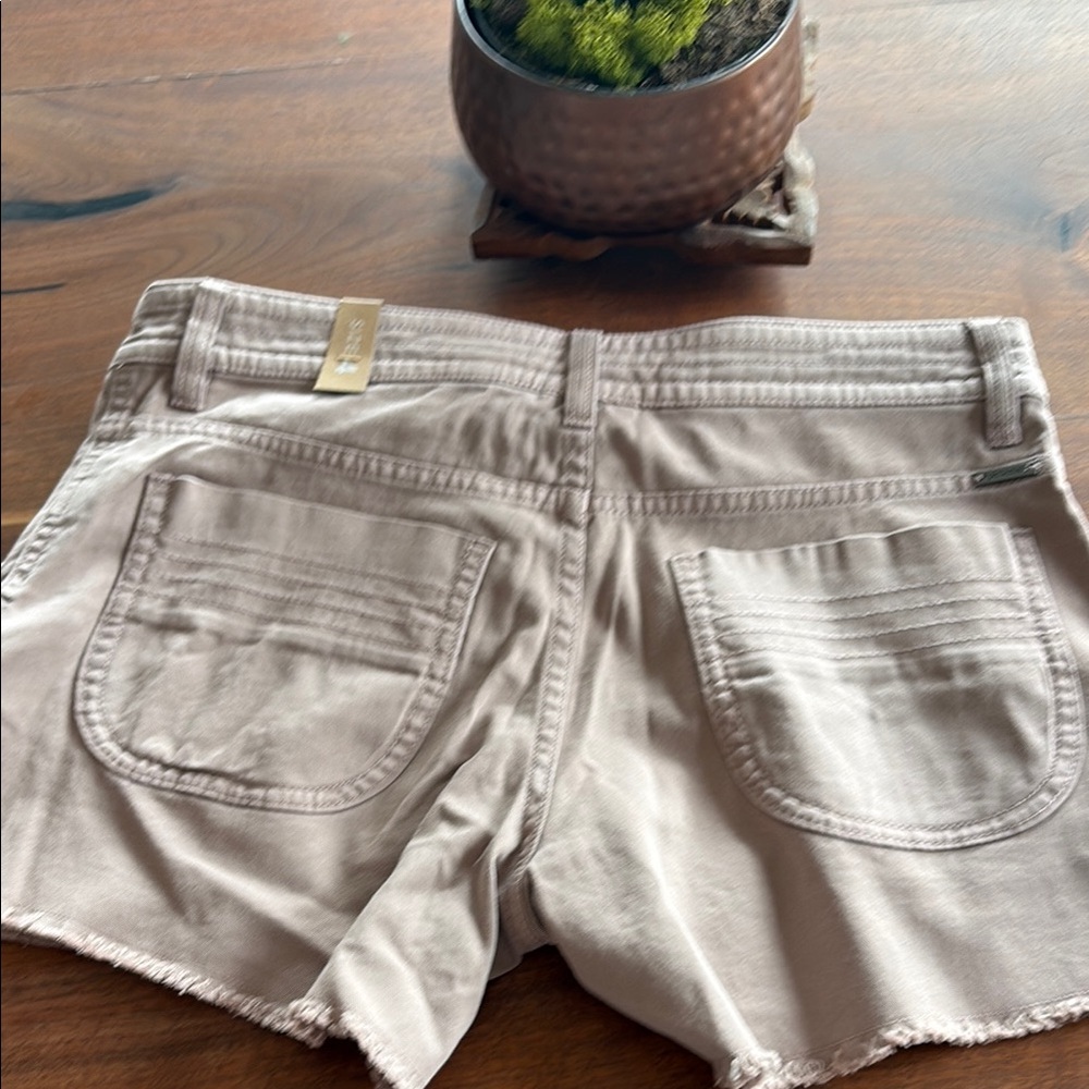 Prana Women's Frayed Hem Jean Shorts - Light Tan - Picture 3 of 4